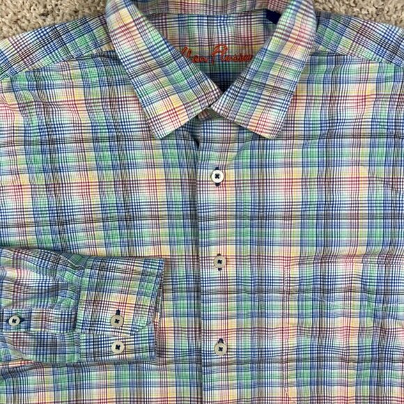 Alan Flusser Long Sleeve Rainbow Multicolor Shirt Small Button Up Colorful Plaid - Picture 1 of 8
